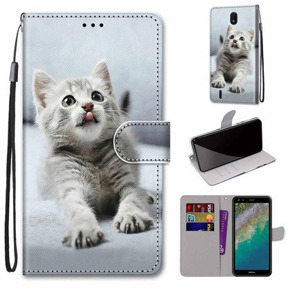 White kitten printed leather-style phone wallet case with flip cover and card slots