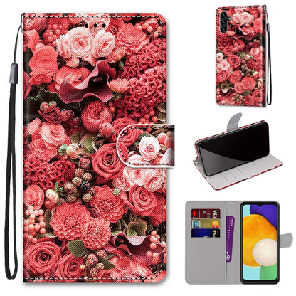 Red floral leather phone wallet case with card slots, magnetic flap, and wrist strap