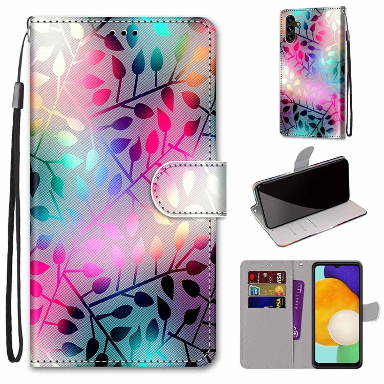 Multicolor abstract leather phone wallet case with card slots, magnetic flap, and strap