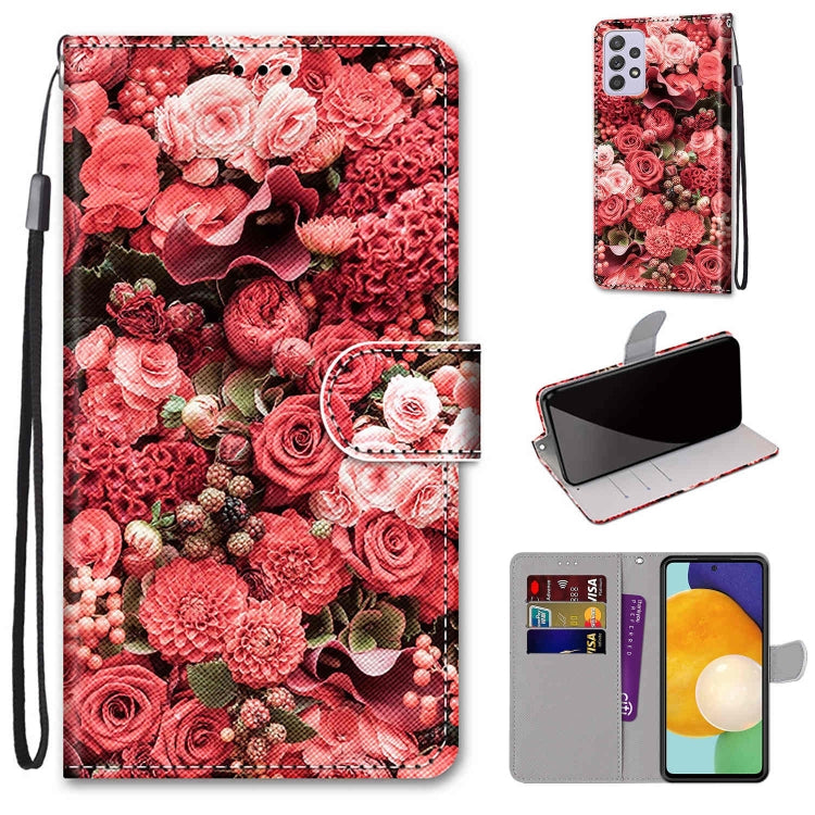 Red rose cluster leather phone wallet case with card slots and front magnetic flap, strap