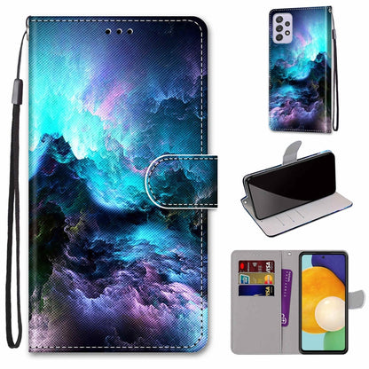 Leather phone wallet case with lanyard, blue galaxy landscape, flip cover and card slots