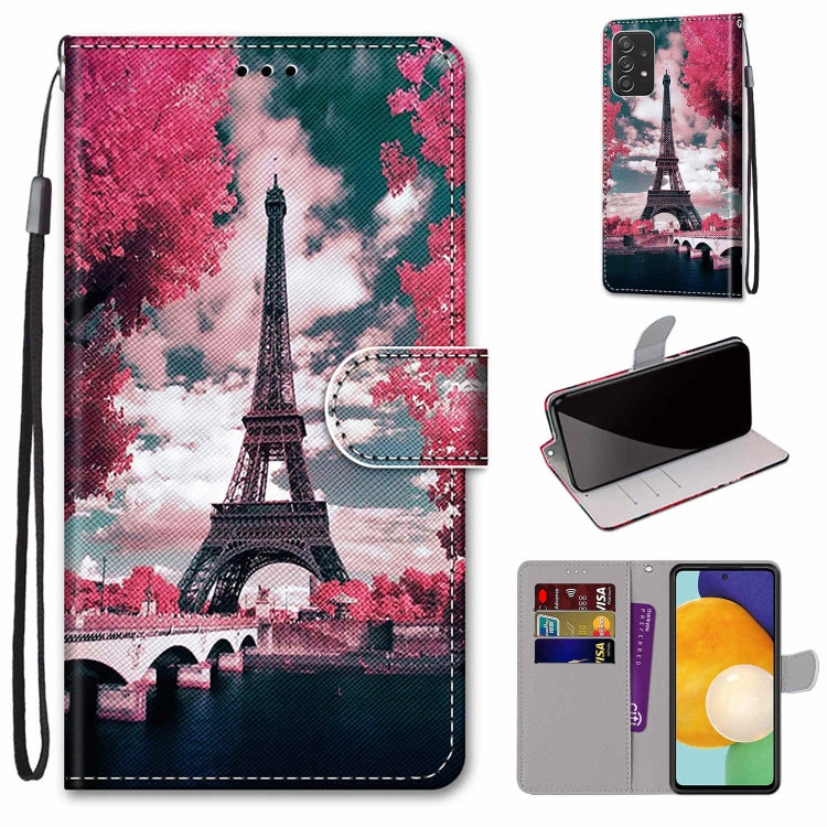 Leather phone wallet case with lanyard, Eiffel Tower illustration, flip cover and card slots