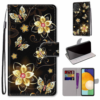 Flip wallet phone case with lanyard, gold butterfly floral design and card holder