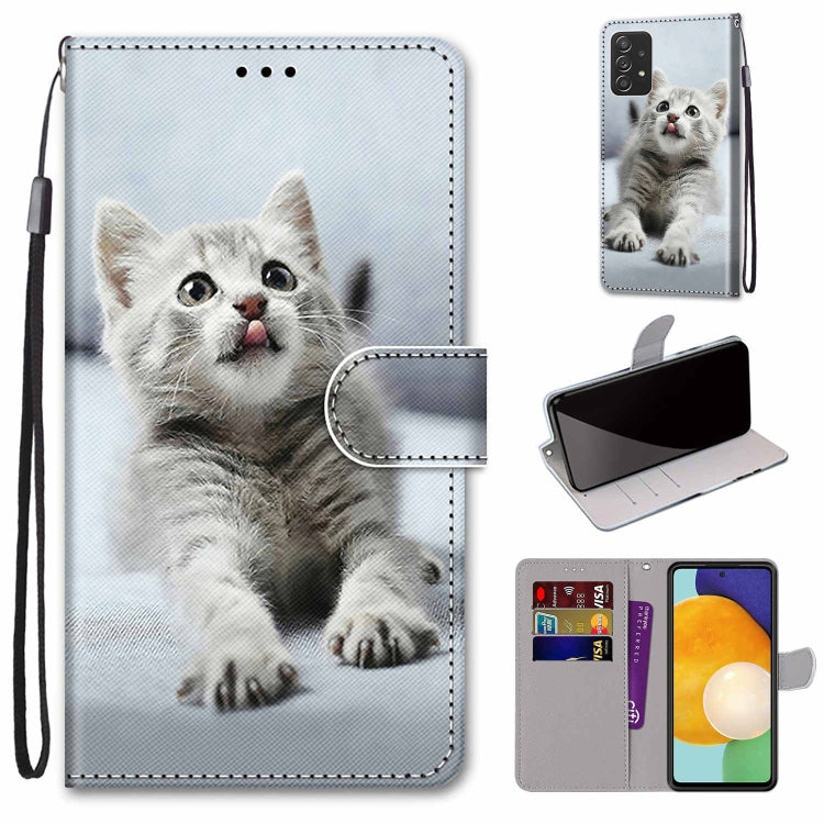 Flip wallet phone case with lanyard, gray cat portrait and card holder