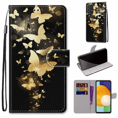 Flip wallet phone case with lanyard, gold butterfly pattern and card holder