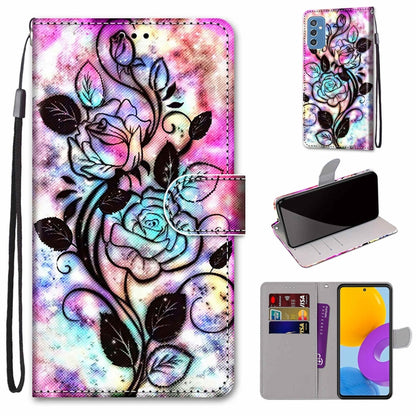 Leather wallet folio phone case with lanyard and card slots; colorful floral fantasy print