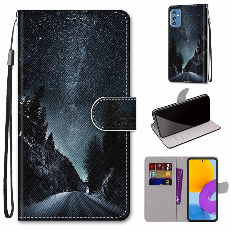Leather wallet folio phone case with lanyard and card slots; dark forest night landscape print