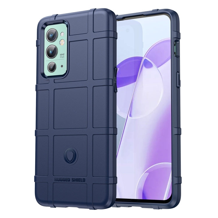 Rugged navy blue TPU phone case with textured grip panels and shockproof corner protection.