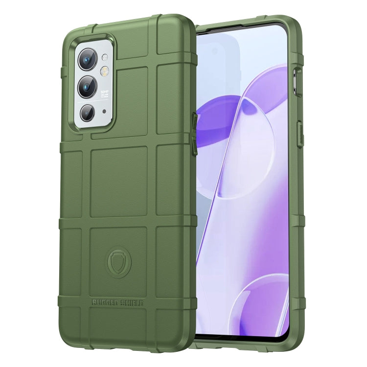 Green shockproof TPU phone case with rugged grid texture and camera cutout