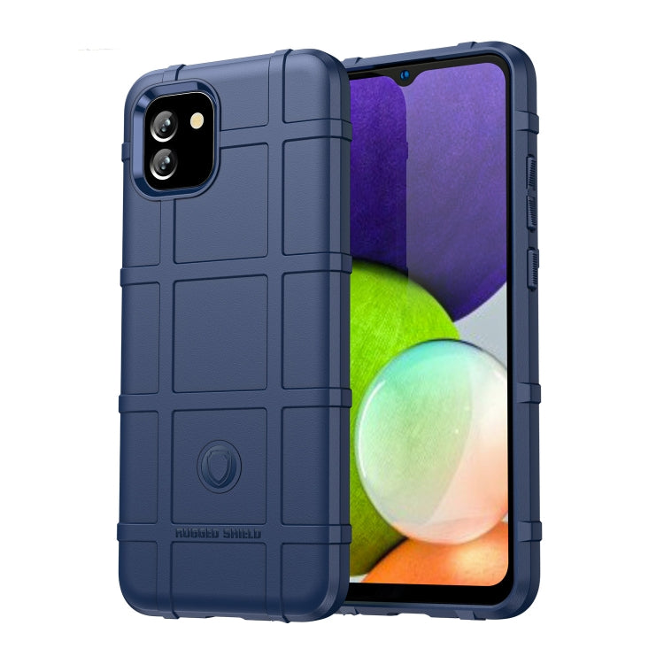 Rugged dark blue TPU phone case with textured design, shockproof corners, and camera openings.