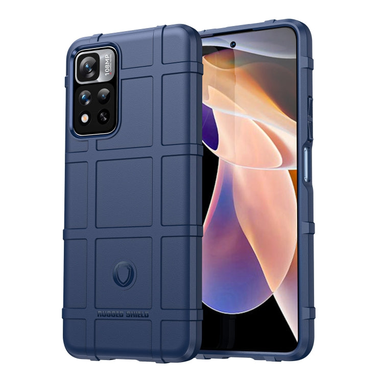 Rugged dark blue TPU phone case with full-coverage bumpers, textured grip, and camera cutouts.