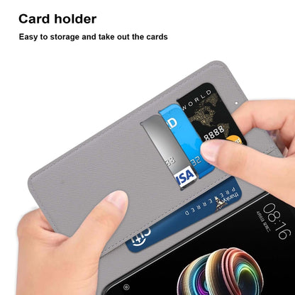 PU leather phone wallet case with card holder, gray flap, cards stored inside