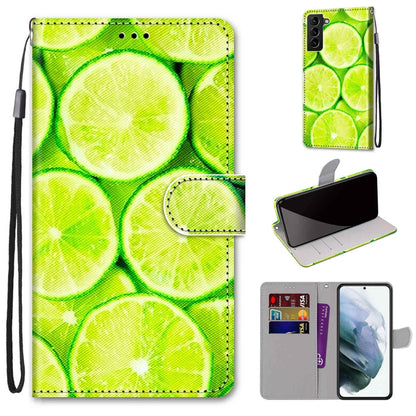 PU leather phone wallet case, lime slice pattern, flip cover, card slot, lanyard