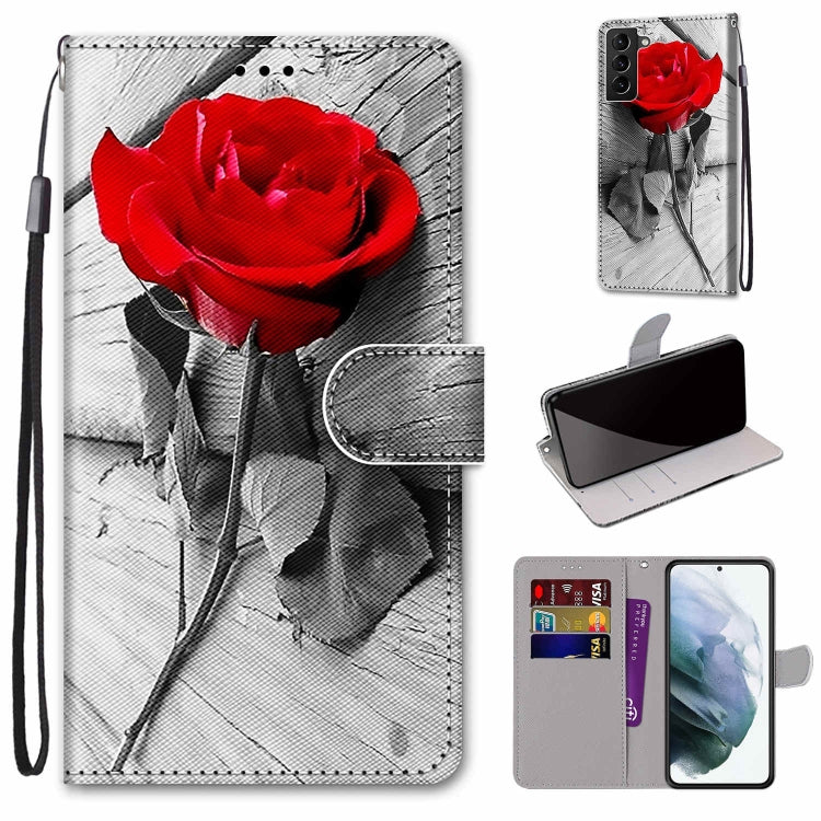 Flip phone leather case with lanyard, red rose photo print, card slots