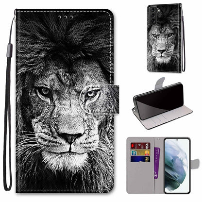 Flip phone leather case with lanyard, black tiger face print, card slots