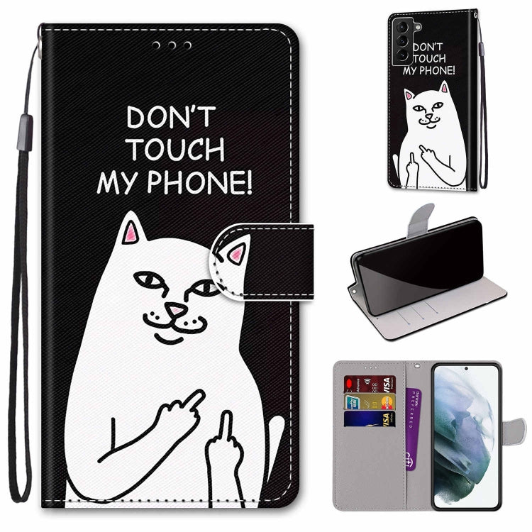Black and white cat art flip wallet phone case with card slots and wrist strap
