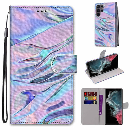 Holographic pastel wave flip wallet phone case with card slots and wrist strap