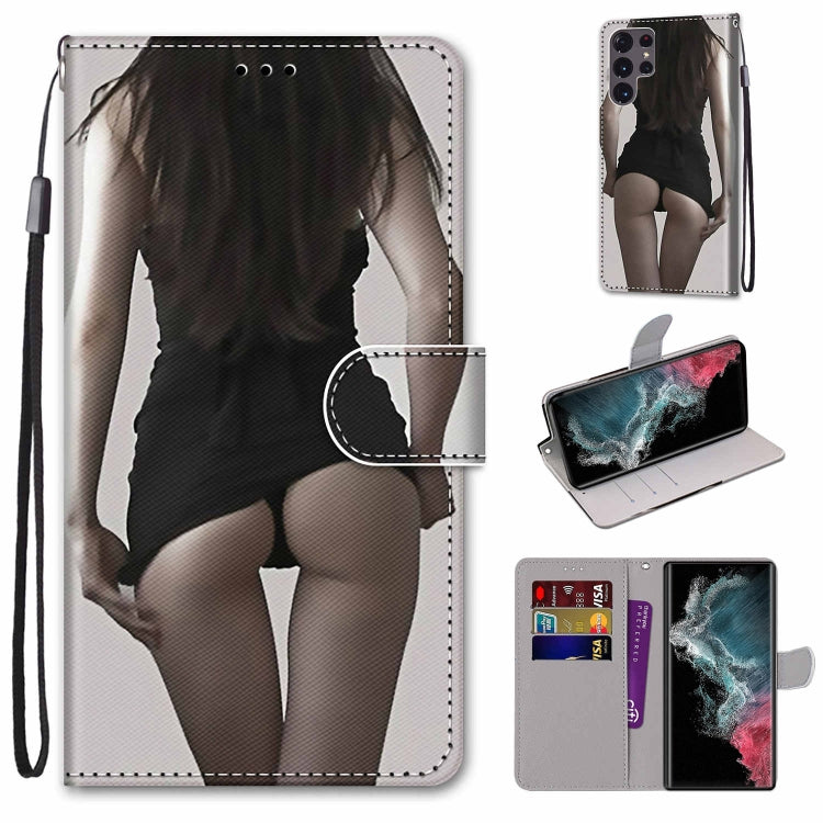 Black and white portrait flip wallet phone case with card slots and wrist strap