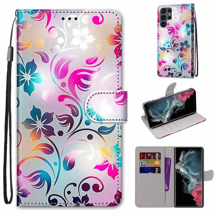 Flip PU phone wallet case with lanyard, card slots, and colorful swirl flower pattern.