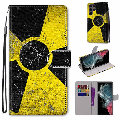 Flip PU phone wallet case with lanyard, card slots, and yellow-black abstract figure.