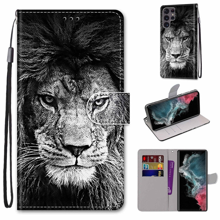 Flip PU phone wallet case with lanyard, card slots, and black cat and lion face design.