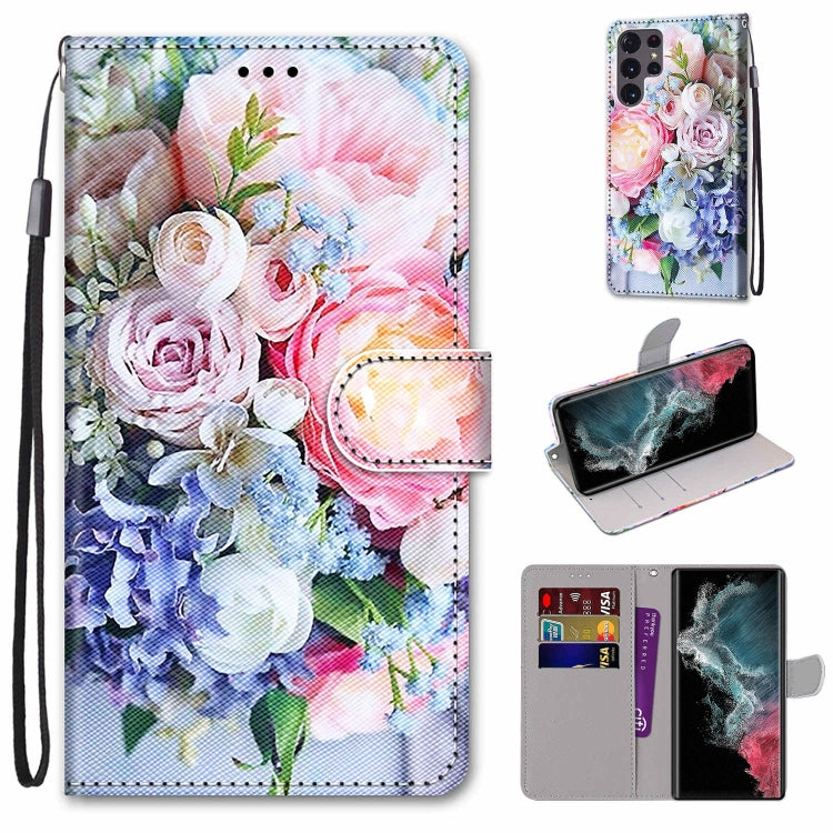 Floral bouquet flip phone wallet case with card slots and lanyard strap