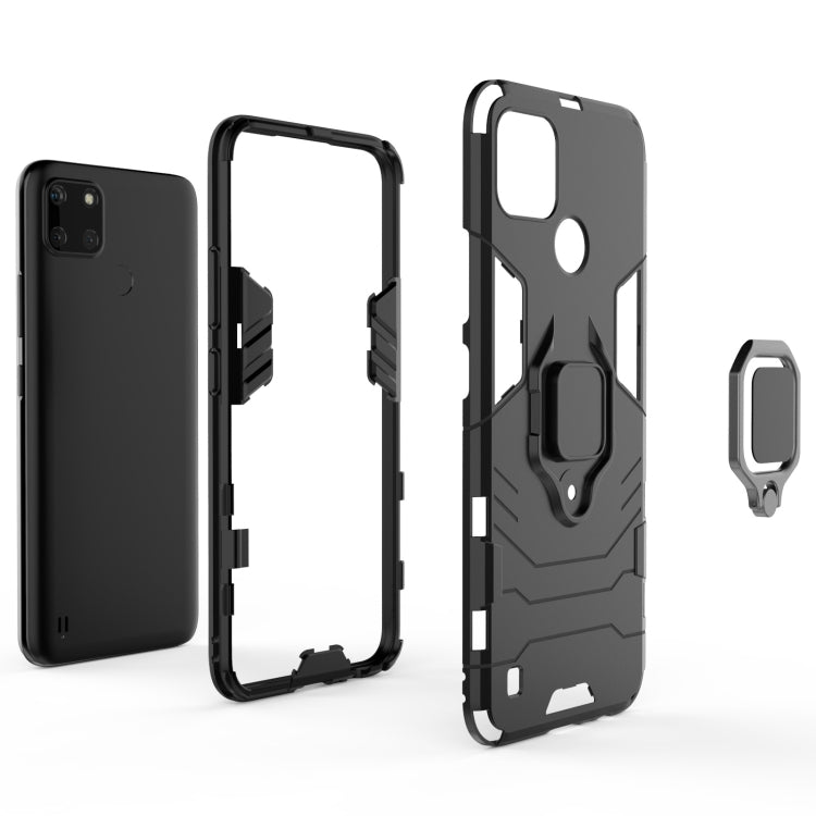 Shockproof phone case with magnetic ring holder, black TPU+PC with port cutouts.