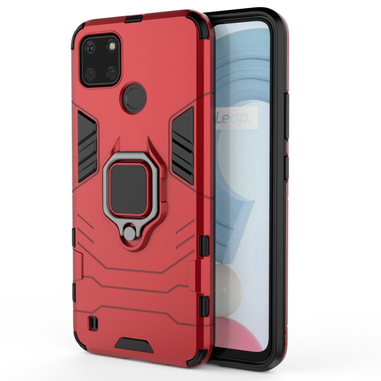 Shockproof phone case with magnetic ring holder, red TPU+PC armor shell.