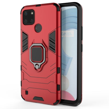 Shockproof phone case with magnetic ring holder, red TPU+PC armor shell.