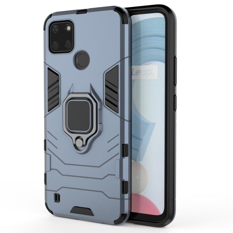 Shockproof phone case with magnetic ring holder, navy blue TPU+PC armor shell.
