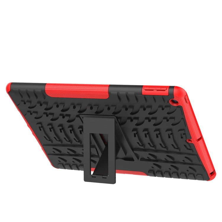Red and black tire-texture shockproof tablet case with built-in kickstand holder