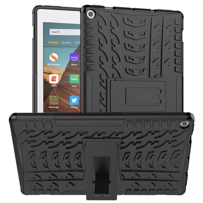 Black tire-texture shockproof tablet case with built-in holder and stand