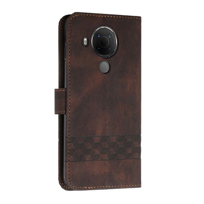 Dark coffee flip phone case with camera cutout, textured finish and geometric panel