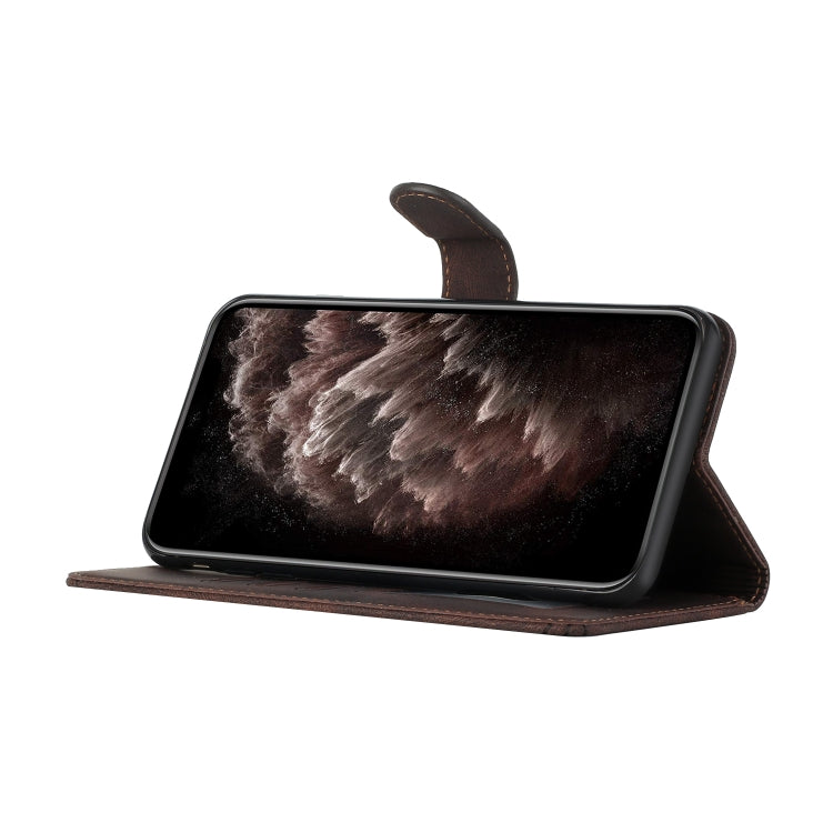 Dark coffee flip leather phone case with stand cover and fold-out horizontal support