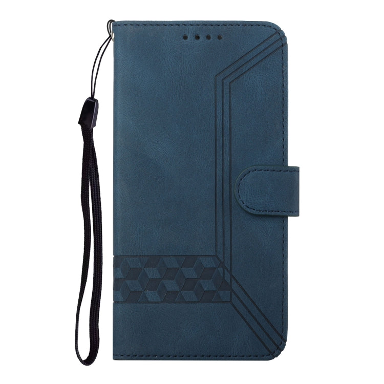 Royal blue flip leather phone case with wrist strap and stitched front panel