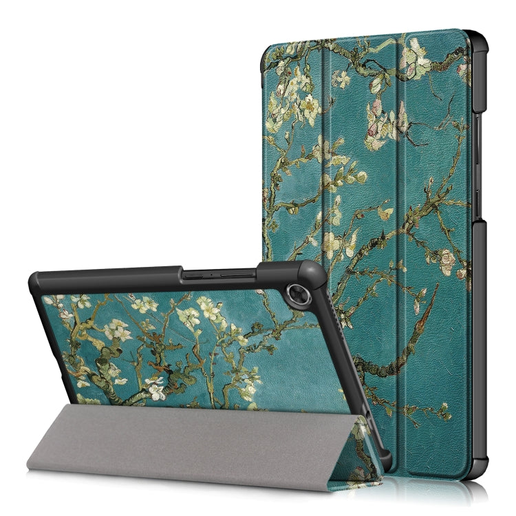 Lenovo Tab M8 tablet flip case with teal floral branch pattern and viewing cover