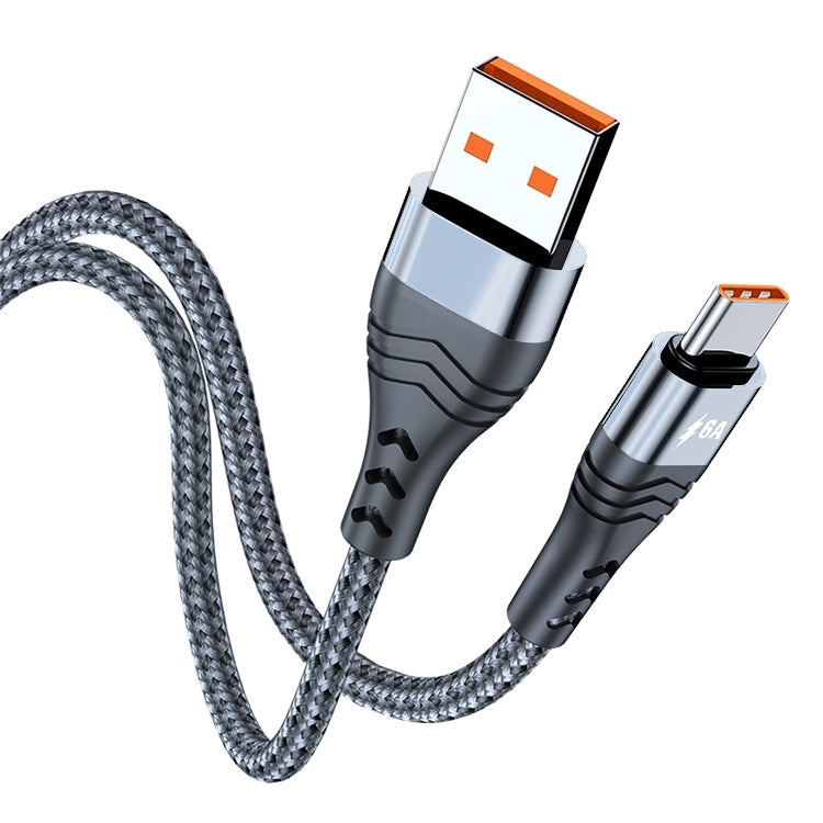 USB-A to USB-C fast charging cable with silver braided sleeve, black bodies, and orange ports