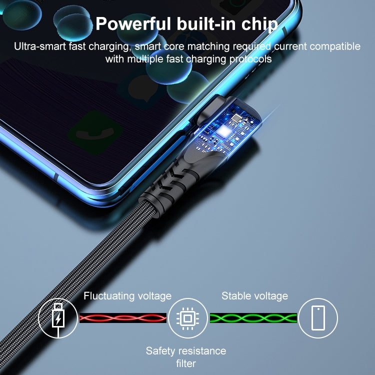 Braided elbow USB to USB-C cable with connector plugged into a phone port