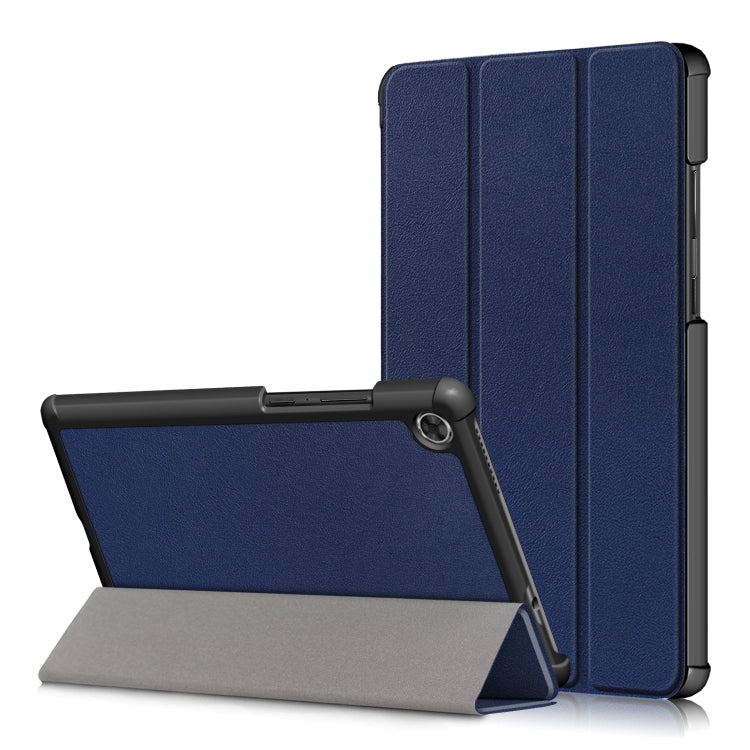 Dark blue horizontal flip tablet case with three-fold stand and textured TPU