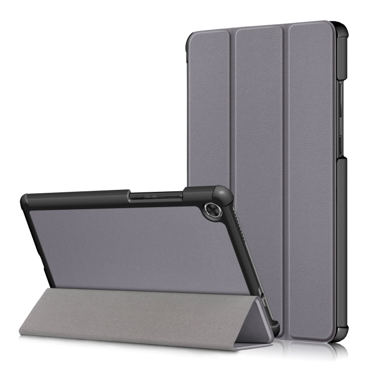 Grey horizontal flip tablet case with three-fold stand and textured TPU protection