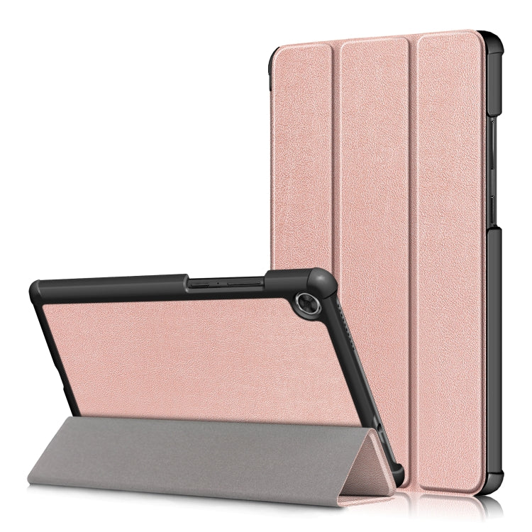 Rose gold horizontal flip tablet case with three-fold stand and textured TPU