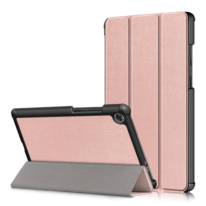 Rose gold horizontal flip tablet case with three-fold stand and textured TPU