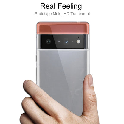 Transparent TPU phone case for Google Pixel 6, slim clear design held in hand