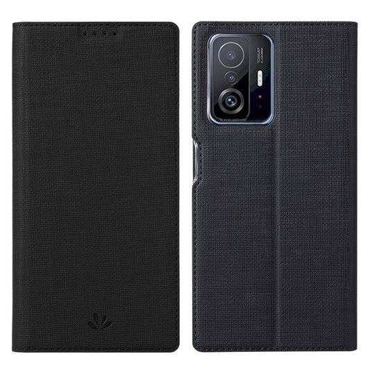 Shockproof magnetic flip leather case for Xiaomi Mi 11T, black folio design with flap