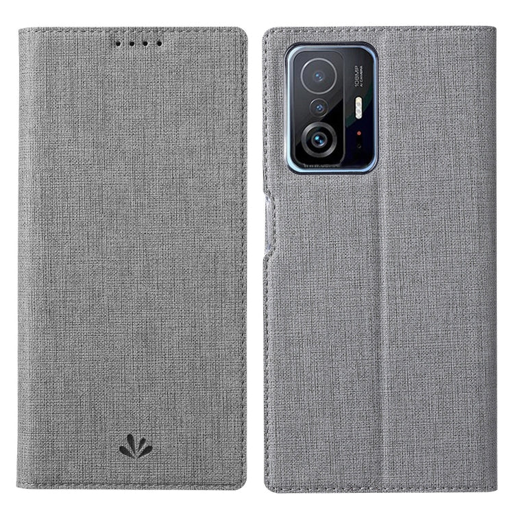 Shockproof magnetic flip leather case for Xiaomi Mi 11T, grey folio with camera cutout