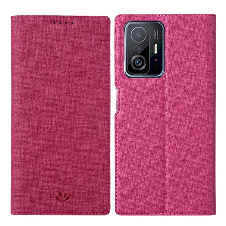 Shockproof magnetic flip leather case for Xiaomi Mi 11T, rose red folio with camera cutout