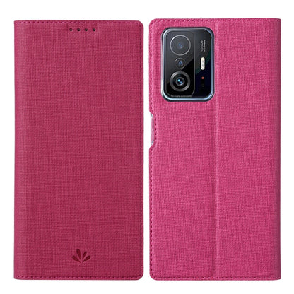 Shockproof magnetic flip leather case for Xiaomi Mi 11T, rose red folio with camera cutout