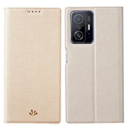 Beige magnetic flip leather phone case with card slots and camera cutout for Mi 11T