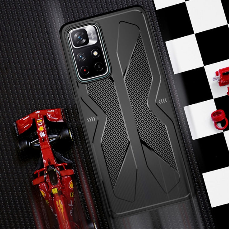 Gray TPU phone case with textured mesh panel and raised camera protection