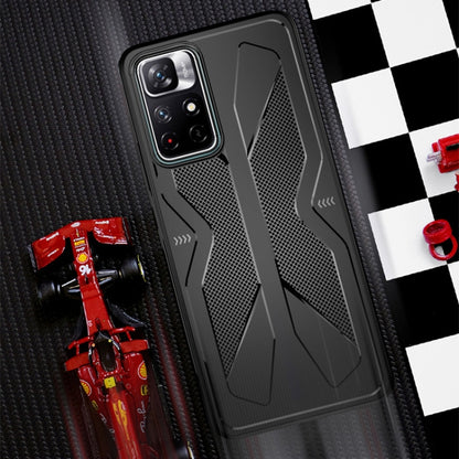 Gray TPU phone case with textured mesh panel and raised camera protection